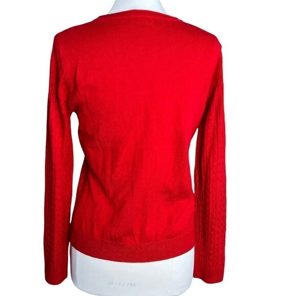 Laura scott Red Cable Knit Notched Scoop Neck Henley Style Pullover Sweater - Picture 4 of 7